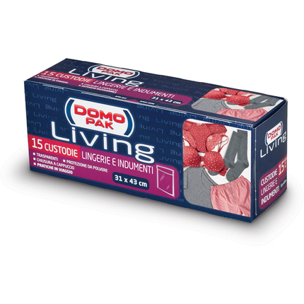 DOMOPAK LIVING CUSTODIA LINGERIE E INDUMENTI CON CHIUSURA A CAPPUCCIO - CM 31X43 15 PZ