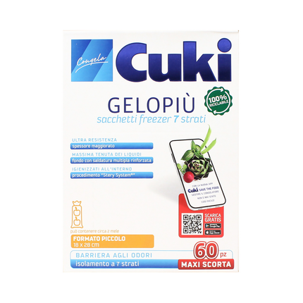 CUKI GELOPIÙ MAXI SCORTA SACCHETTI FREEZER CONFEZIONE SCORTA - FORMATO PICCOLO - 60 SACCHETTI - LT 1.5 - CM 18X28