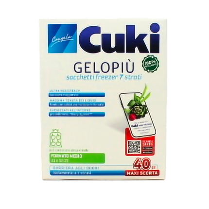 CUKI GELOPIÙ MAXI SCORTA SACCHETTI FREEZER CONFEZIONE SCORTA - FORMATO MEDIO - 40 SACCHETTI - LT 2.5 - CM 23X32