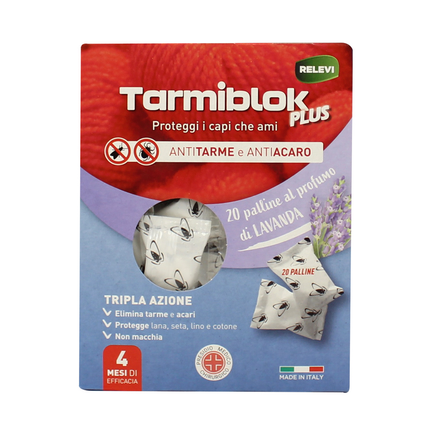 RELEVI TARMIBLOK PLUS 20 PALLINE ANTITARME TRIPLA AZIONE PER ARMADI E CASSETTI AL PROFUMO DI LAVANDA