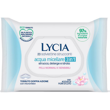 LYCIA SALVIETTE ECO TESSUTO STRUCCANTI ACQUA MICELLARE PELLI NORMALI E SENSIBILI 20 PZ