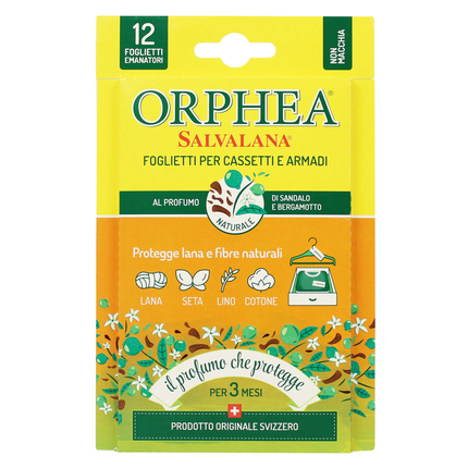 ORPHEA SALVALANA 12 FOGLIETTI PER CASSETTI E ARMADI AL PROFUMO DI SANDALO E BERGANOTTO