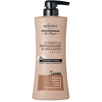 BIOPOINT PROFESSIONAL RIPARAZIONE E BELLEZZA SHAMPOO FORMULA ULTRA RISTRUTTURANTE 5 AZIONI CAPELLI FRAGILI E DANNEGGIATI 400 ML