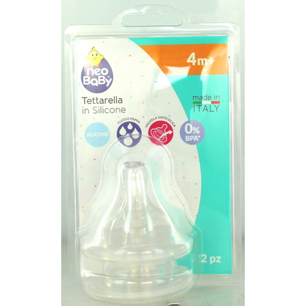 NEO BABY TETTARELLA SILICONE COLLO LARGO FLUSSO PAPPA 2 PEZZI