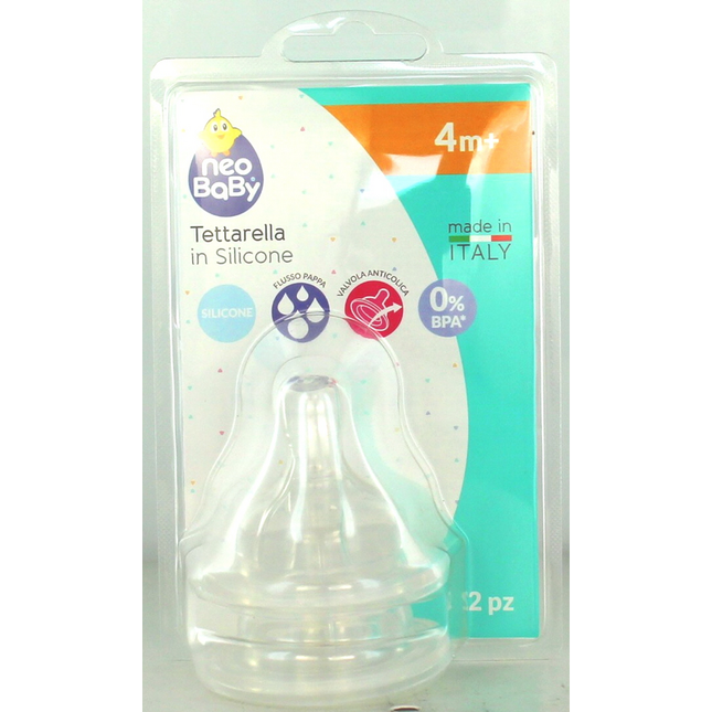 NEO BABY TETTARELLA SILICONE COLLO LARGO FLUSSO PAPPA 2 PEZZI