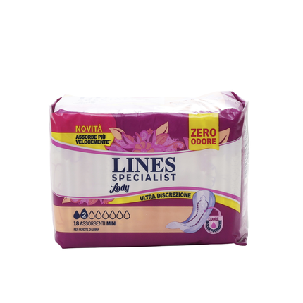 LINES SPECIALIST MINI 18 PEZZI ANTI-ODORE CON BARRIERE LATERALI ASSORBENTI - DISPOSITIVO MEDICO CE CLASSE 1