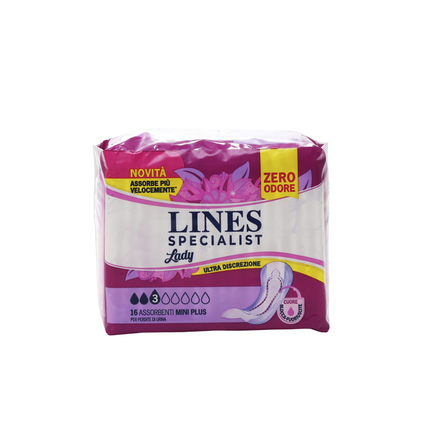 LINES SPECIALIST MINI PLUS 16 PEZZI ANTI-ODORE ASSORBENTI - DISPOSITIVO MEDICO CE CLASSE 1