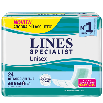 LINES SPECIALIST RETTANGOLARE ASSORBENTI CON BARRIERA 24 PEZZI - DISPOSITIVO MEDICO CE CLASSE 1