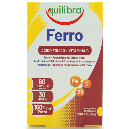 EQUILIBRA FERRO PIU' CON VITAMINA C E ACIDO FOLICO VEGICAPS 60 PERLE INTEGRATORE ALIMENTARE