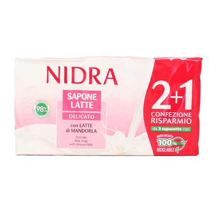 NIDRA SAPONELATTE DELICATO CON LATTE DI MANDORLA 2 + 1 PEZZI 90 GRAMMI