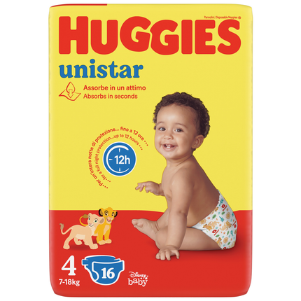 HUGGIES PANNOLINI BIMBO UNISTAR 4 MAXI 7-18 KG.16 PZ.