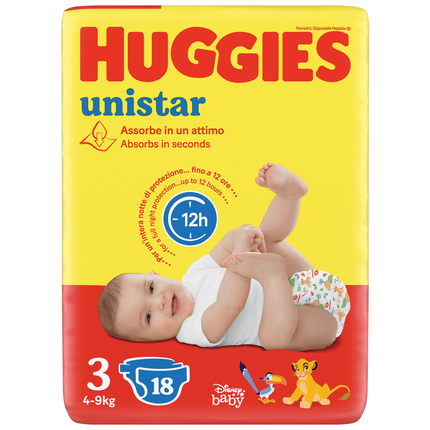 HUGGIES PANNOLINI BIMBO UNISTAR 3 MIDI 4-9 KG.18 PZ.