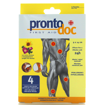 PRONTO DOC 4 CEROTTI CON ARNICA x DOLORI ARTICOLARI e MUSCOLARI EFFICACE 24h 9x14cm