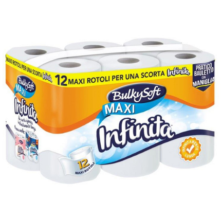 BULKYSOFT CARTA IGIENICA INFINITA 12 MAXI ROTOLI 450 STRAPPI 2 VELI
