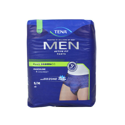 TENA MEN ACTIVE FIT PANTS PLUS MISURA S/M 9 PZ BLU SLIP ASSORBENTI MASCHILI DISPOSITIVO MEDICO CE CL1