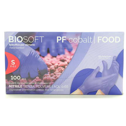 GLOVELY BIOSOFT FOOD 100 GUANTI IN NITRILE PER INDUSTRIA ALIMENTARE NON STERILI MONOUSO MISURA SMALL 6-6,5