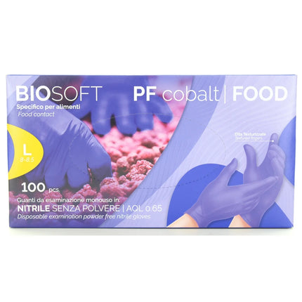 GLOVELY BIOSOFT FOOD 100 GUANTI IN NITRILE PER INDUSTRIA ALIMENTARE NON STERILI MONOUSO MISURA LARGE 8-8,5
