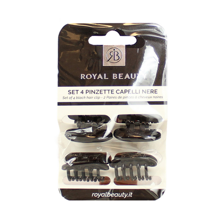 ROYAL BEAUTY PINZETTE PER CAPELLI NERA SET 4 PEZZI