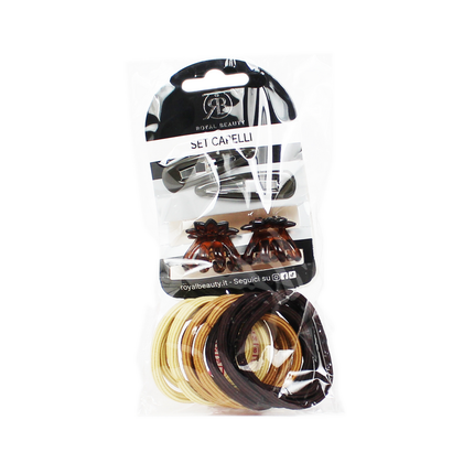 ROYAL BEAUTY SET 2 CLIC CLAC + 2 MINI MOLLETTE + 10 ELASTICI CODA MARRONI