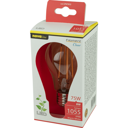 NOVALINE LAMPADINA LED FILAMENTO GOCCIA 9W=75W E27 RISPARMIO ENERGETICO 87%