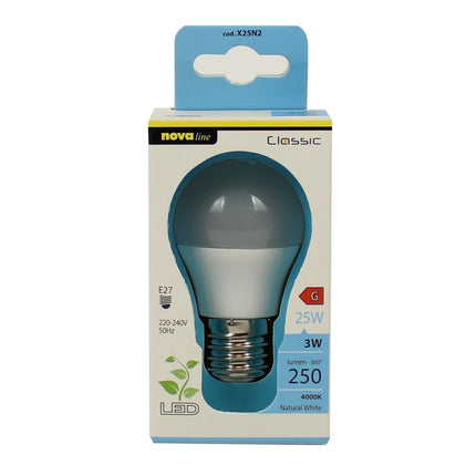 NOVALINE LAMPADINA LED SFERA 3W=25W E27 RISPARMIO ENERGETICO 86%