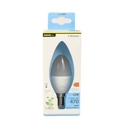 NOVALINE LAMPADINA LED OLIVA 5,5W=40W E14 RISPARMIO ENERGETICO 86%