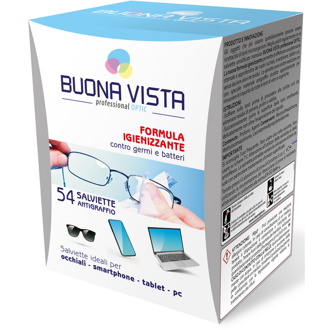 BUONA VISTA 54 SALVIETTE ANTIGRAFFIO FORMULA IGIENIZZANTE PER OCCHIALI - SMARTPHONE - TABLET - PC