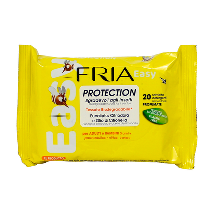 FRIA EASY ZANZARE 20 SALVIETTE PROTECTION ADULTI E BAMBINI 3 ANNI+ EUCALYPTUS CITRIODORA e OLIO DI CITRONELLA