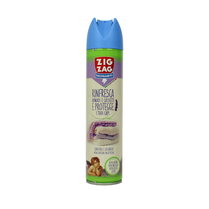 ZIG ZAG SALVA ABITI SPRAY CANFORA e LAVANDA PER ARMADI, CASSETTI E CAPI PROTEGGE RINFRESCA E PROFUMA 300 ML