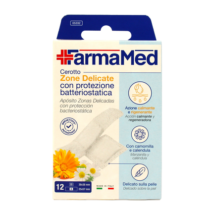 FARMAMED CEROTTO ZONE DELICATE CON BATTERIOSTATICO 12 PZ FORMATO MEDIUM E LARGE