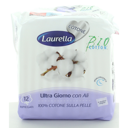 LAURELLA BIO COTTON ASSORBENTE ULTRA GIORNO CON ALI RIPIEGATO 12 PZ