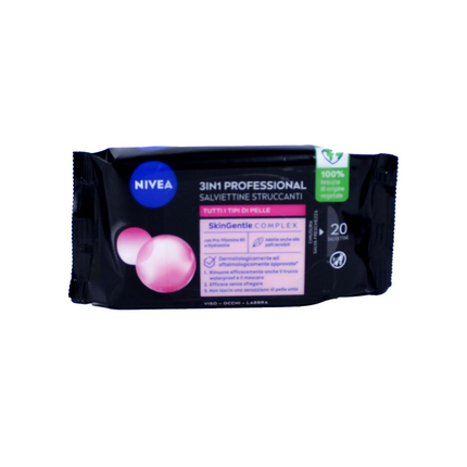 NIVEA 20 SALVIETTE STRUCCANTI 3 IN 1 PROFESSIONAL WATERPROOF PER TUTTI I TIPI DI PELLE