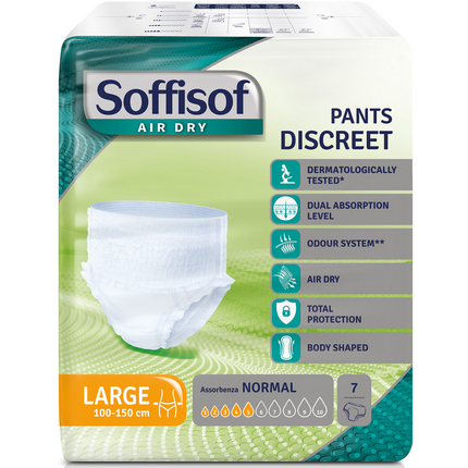 SOFFISOF PANTS DISCREET AIR DRY LARGE GIRO VITA 100/150 CM 7 PZ DISPOSITIVO MEDICO CE DI CLASSE 1