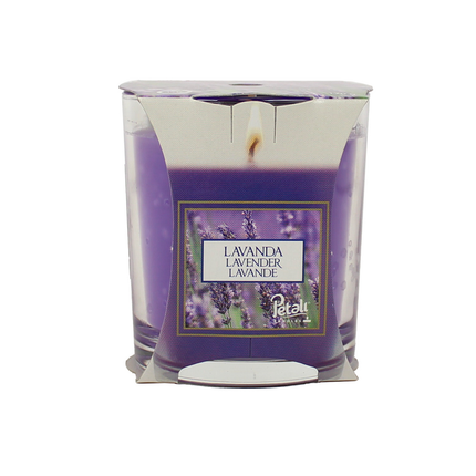 PETALI CANDELA PROFUMA AMBIENTE LAVANDA IN BICCHIERE DI VETRO 170 GRAMMI ARDENZA 45 ORE Diam.6,5sm e H 8cm