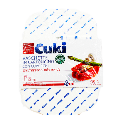 CUKI VASCHETTE IN CARTONCINO CON COPERCHIO 1 PORZIONE 4 PEZZI PER MICROONDE