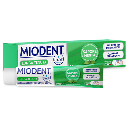 MIODENT CREMA ADESIVA PER PROTESI DENTALI LUNGA TENUTA SAPORE MENTA TUBO 50 grammi CAR FOR YOU
