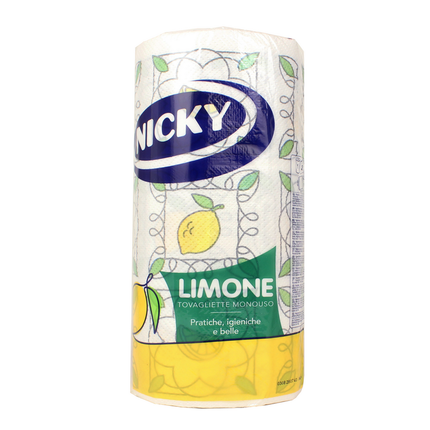 NICKY TOVAGLIETTE IN ROTOLO 60 STRAPPI 2 VELI MONOUSO DECORO LIMONE