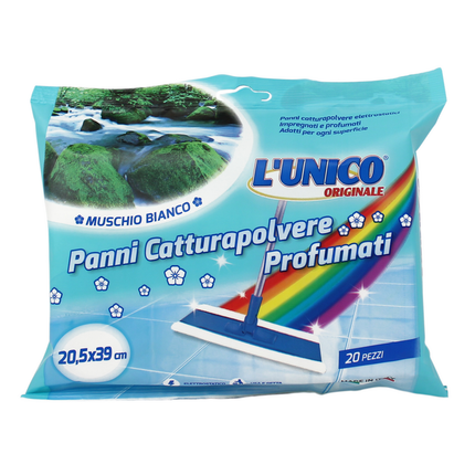 L'UNICO ORIGINALE CATTURAPOLVERE 20 PANNI IMPREGNATI PROFUMATI AL MUSCHIO BIANCO CM 20,5x39