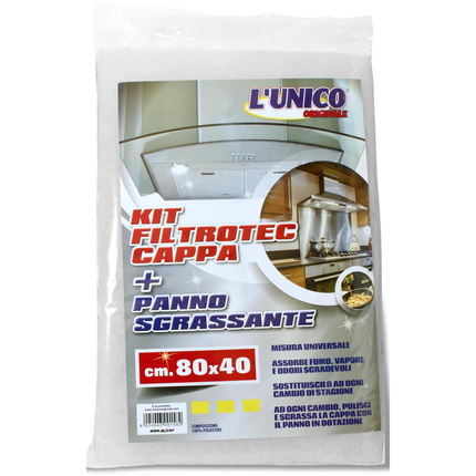 L'UNICO ORIGINALE KIT FILTROTEC CAPPA MISURA UNIVERSALE + PANNO SGRASSANTE CM 80x40