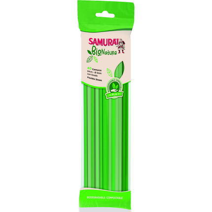 SAMURAI BIO NATURE 40 CANNUCCE VERDI CON SNODO BIODEGRADABILE COMPOSTABLE IN PLA (24 cm x 5 mm)