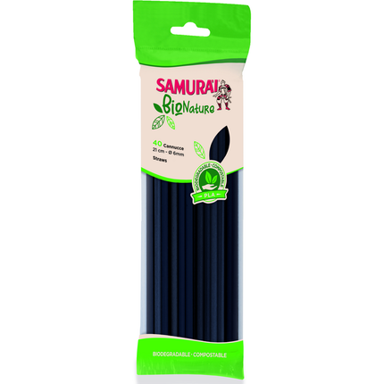 SAMURAI BIO NATURE 40 CANNUCCE NERE DRITTE 21 cm x 6 mm BIODEGRADABILE COMPOSTABLE IN PLA