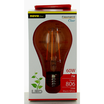 NOVA LINE LAMPADINA LED FILAMENTO GOCCIA 7W=60w E27 LUCE CALDA