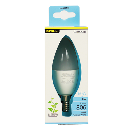 NOVA LINE LAMPADINA LED OLIVA 8 W=60 W E14 LUCE NATURALE 4000 K
