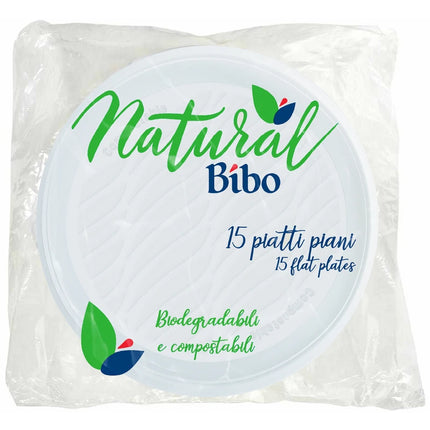BIBO NATURAL 15 PIATTI PIANI DIAMETRO 21,5 CM BIODEGRADABILI E COMPOSTABILI