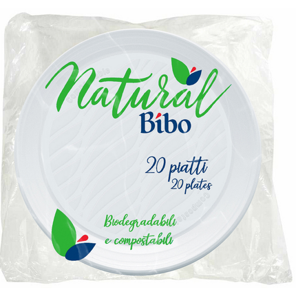 BIBO NATURAL 20 PIATTI DESSERT 17 CM DIAMETRO BIODEGRADABILI e COMPOSTABILI