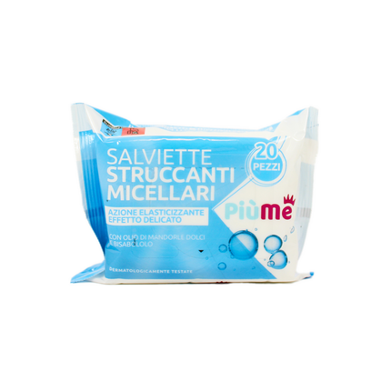 PIUME SALVIETTE STRUCCANTI ACQUA MICELLARE CON OLIO DI MANDORLE DOLCI E BISABOLOLO 20 PZ