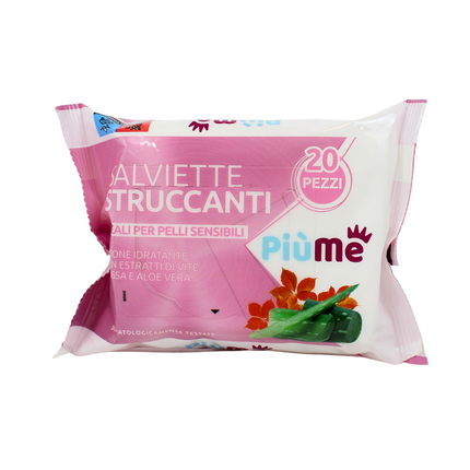 PIUME SALVIETTE STRUCCANTI TOP QUALITY PELLI SENSIBILI CON VITE ROSSA E ALOE VERA 20 PZ