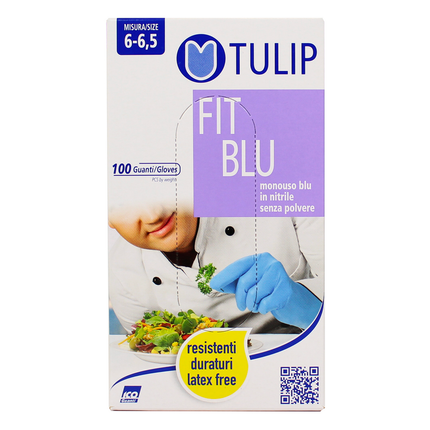 TULIP FIT BLU GUANTI NITRILE SENZA POLVERE MONOUSO 100 PZ TAGLIA S