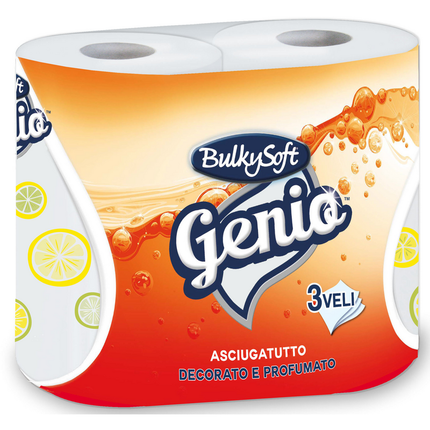 BULKYSOFT GENIO ASCIUGATUTTO 2 ROTOLI 3 VELI DECORATO e PROFUMATO 75 STRAPPI