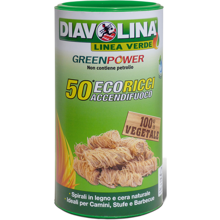 DIAVOLINA GREENPOWER 50 ECORICCI ACCENDIFUOCO 100% VEGETALE PER CAMINI, STUFE e BARBECUE